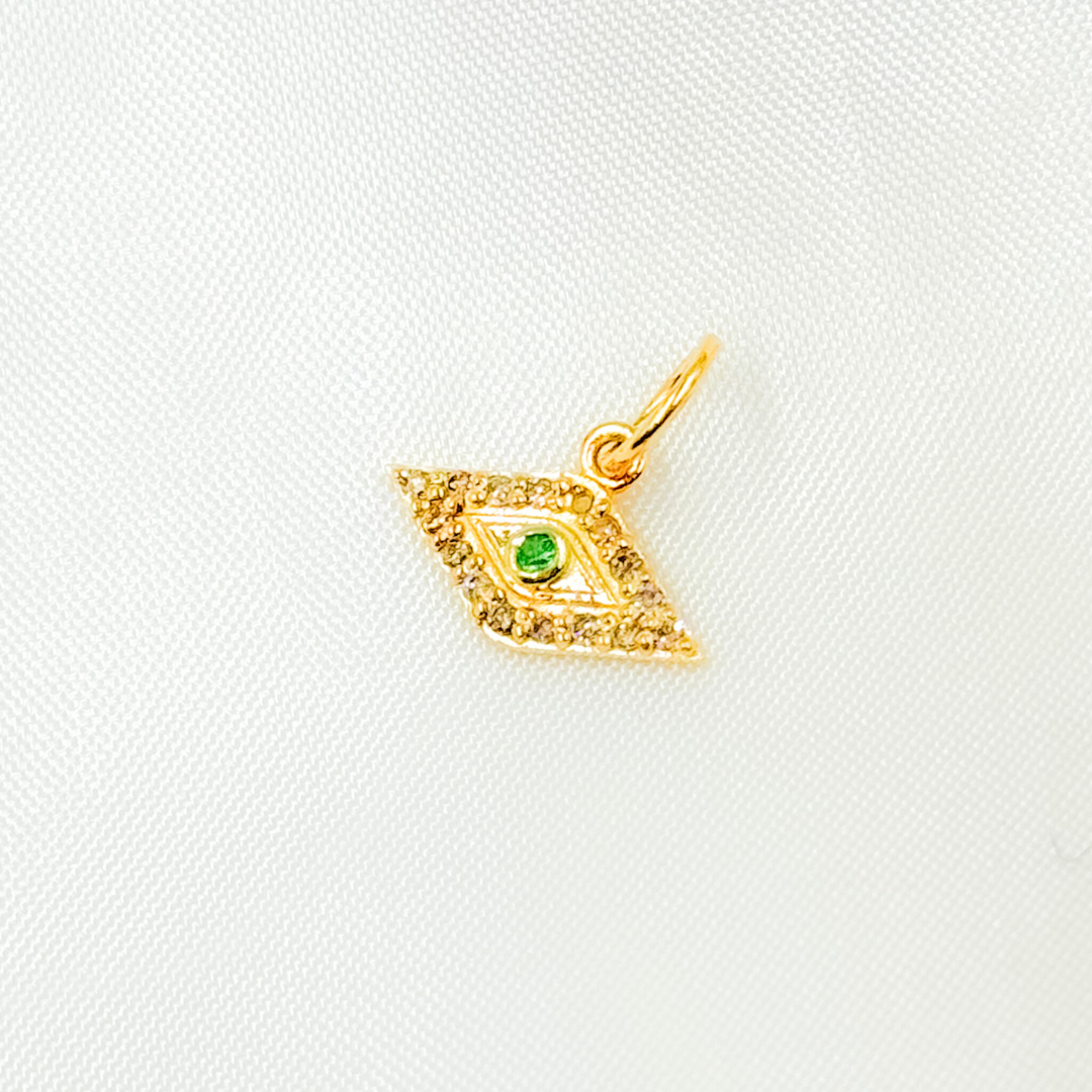 GDP539. 14K Solid Gold Diamond Eye Charm with Gemstone
