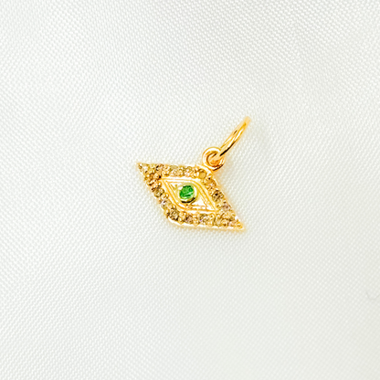 GDP539. 14K Solid Gold Diamond Eye Charm with Gemstone