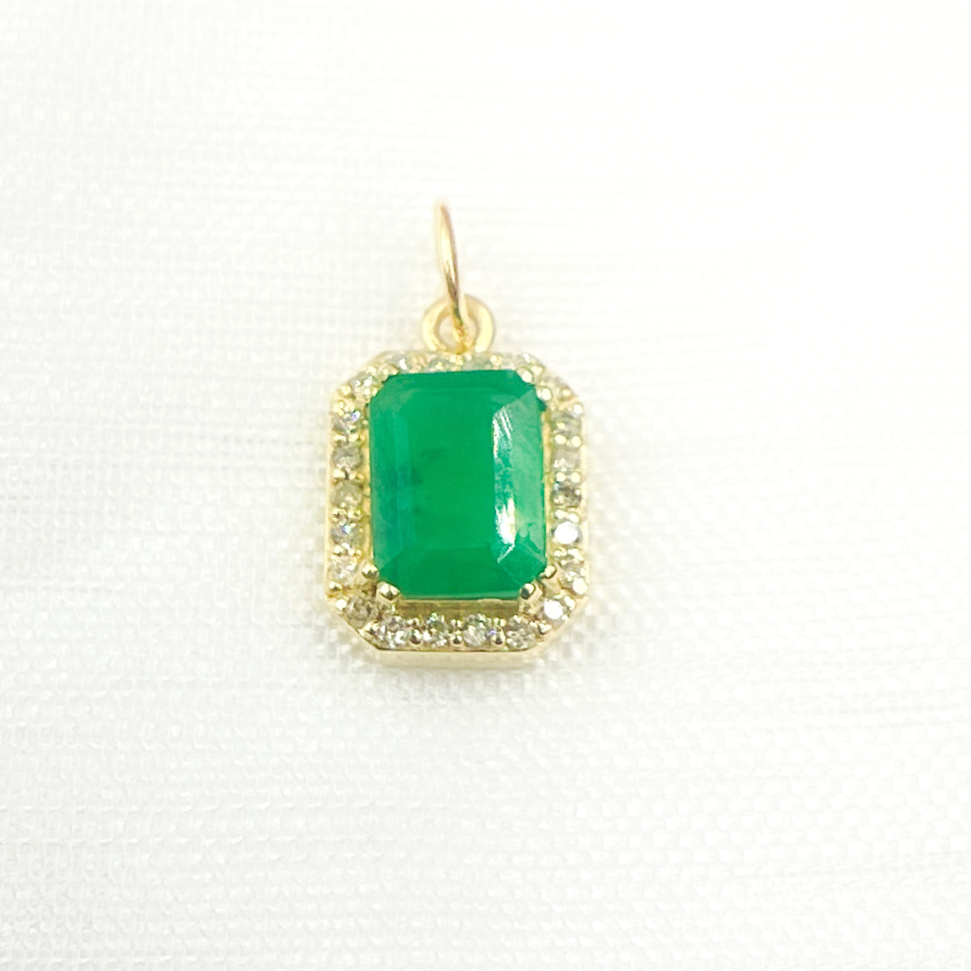 14K Solid Gold Diamond and Emerald Charm
