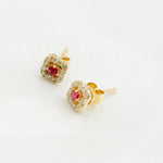 Load image into Gallery viewer, ER418281RB. 14K Solid Yellow Gold Diamond and Ruby Flower Stud Earring
