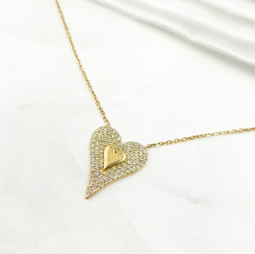 14K Solid Gold Diamond Heart Shape Necklace. TJ0008