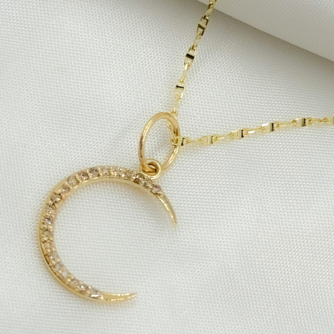 14K Solid Gold Moon Charm with Diamonds