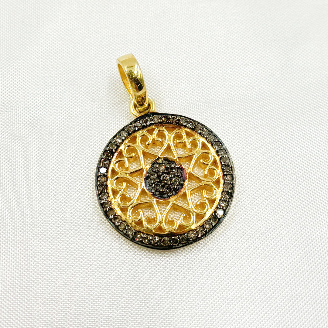 DP395. Diamond Sterling Silver Round Fancy Pendant