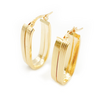 Load image into Gallery viewer, 15850022147. 14K Solid Gold Smooth and Ribbed Rectangular Hollow Hoop Earrings

