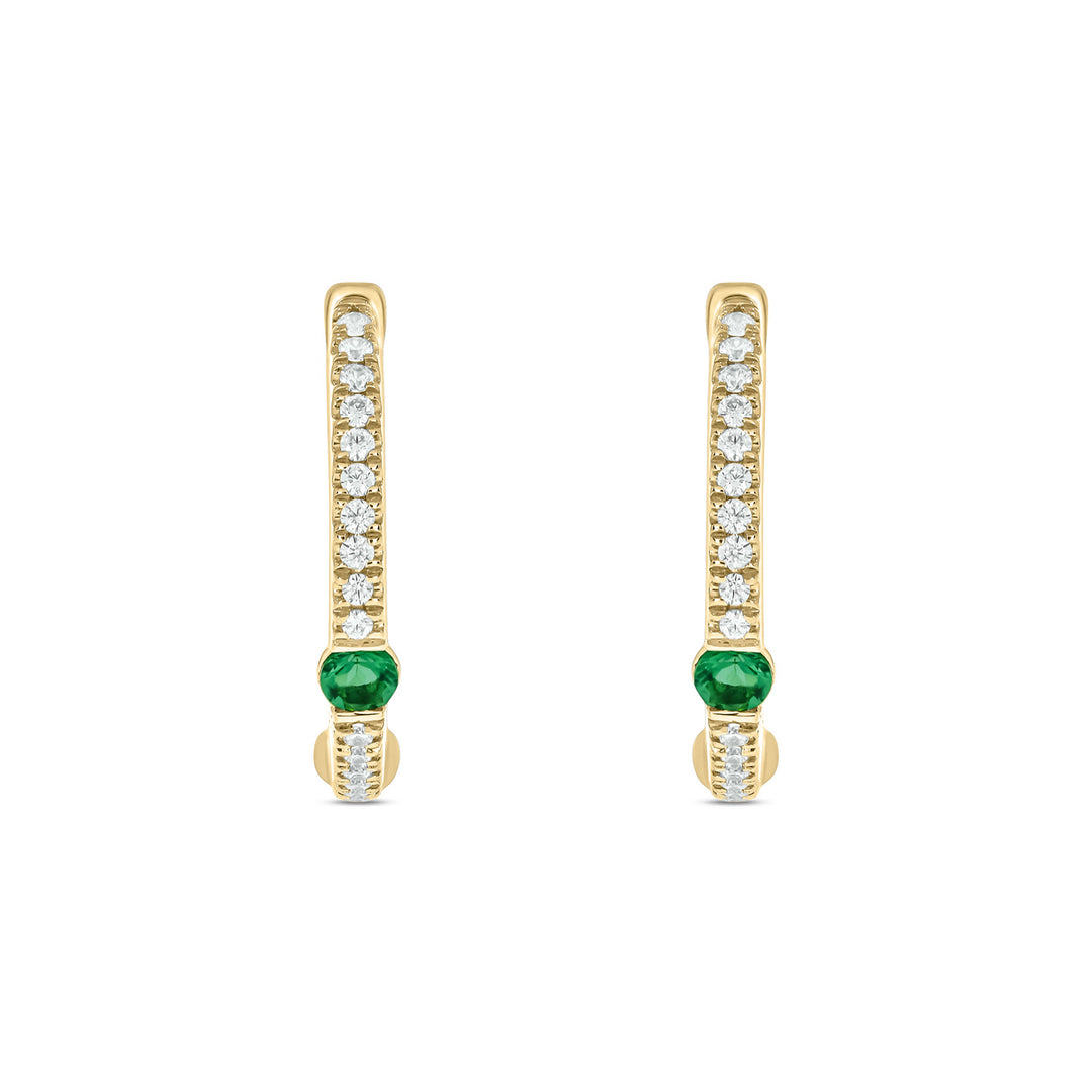 EHC56664. 14K Solid Gold Gemstone & Diamond & Hoop Earrings