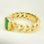 Load image into Gallery viewer, 14K Solid Yellow Gold Statement Emerald Chain Link Ring. CR96103EM7X5

