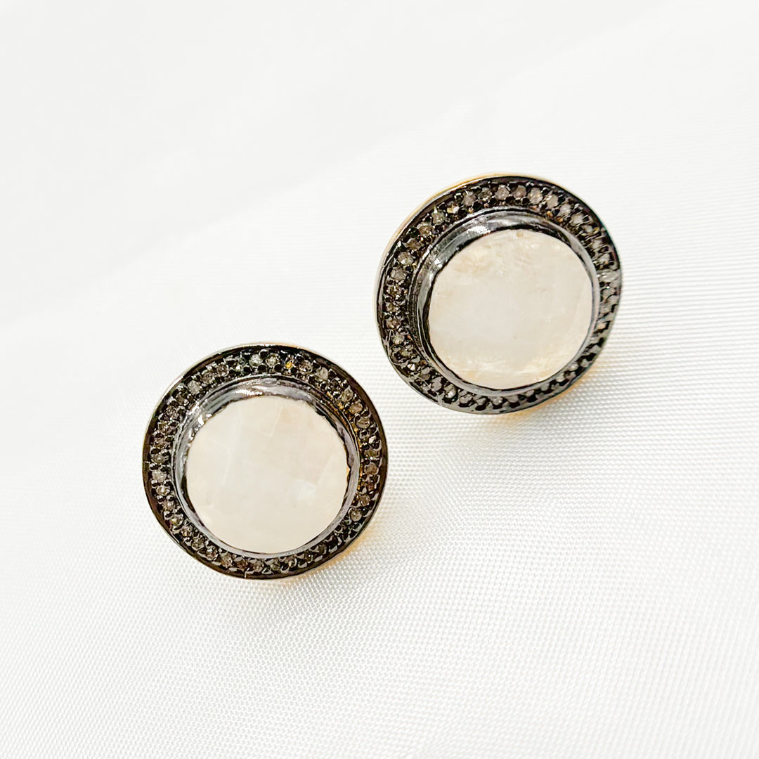 DE029. Diamond Sterling Silver Gemstone Round Studs