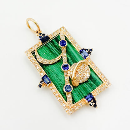 KG260. 14K Solid Gold Moon Rectangle Pendant
