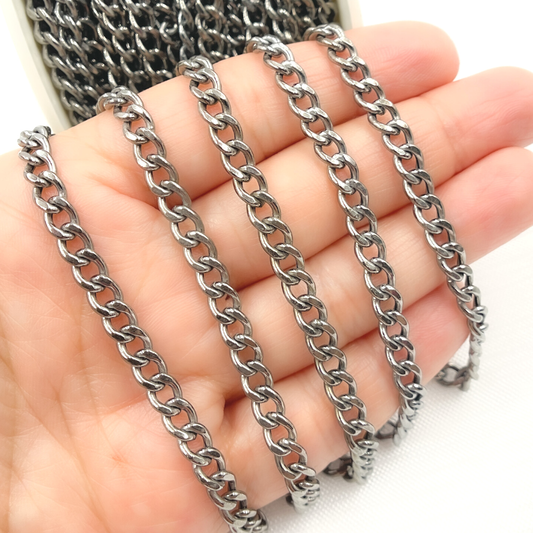 V44OX. Oxidized Sterling Silver Curb Link Chain