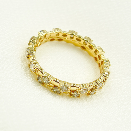 14K Solid Yellow Gold Double Diamond Ring