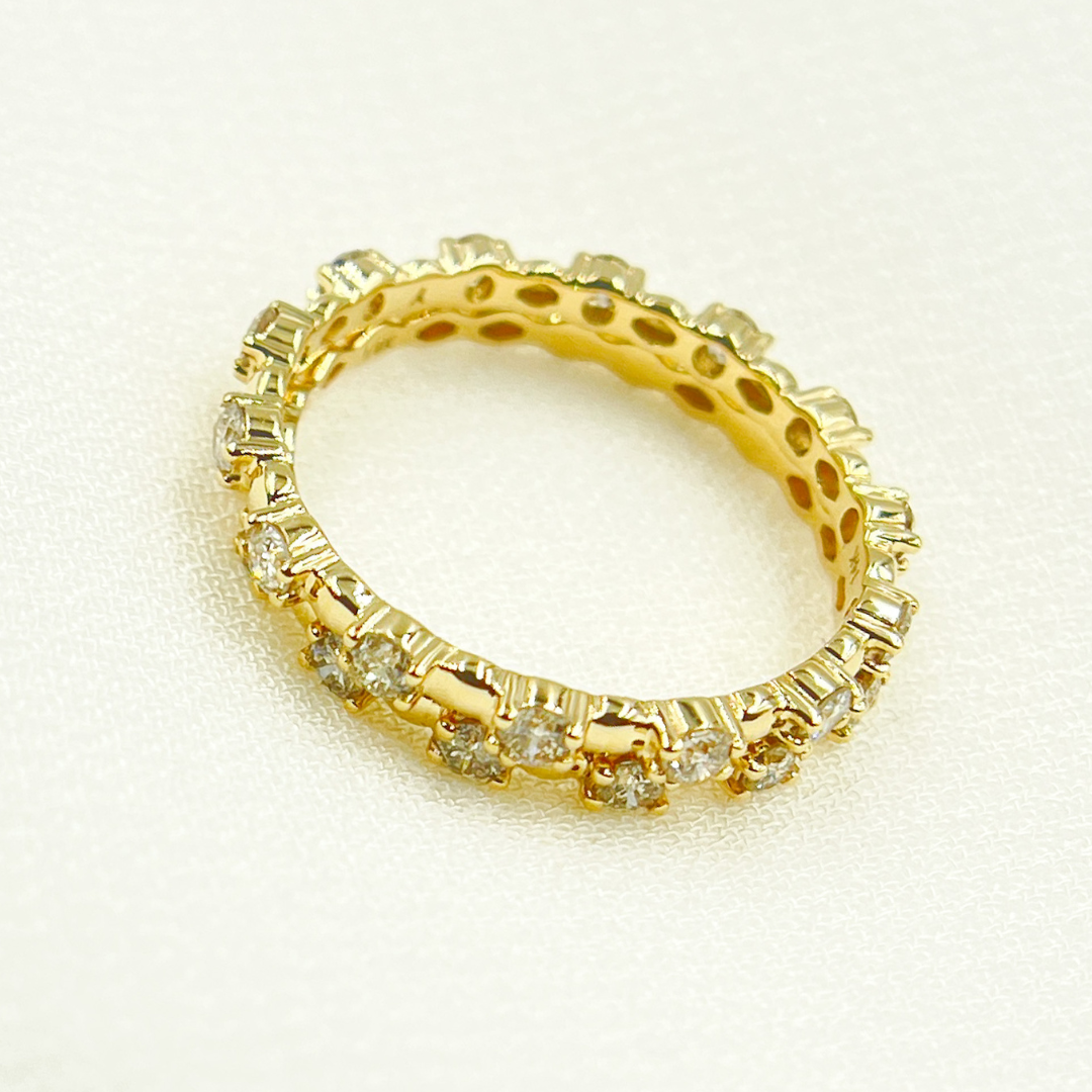14K Solid Yellow Gold Double Diamond Ring