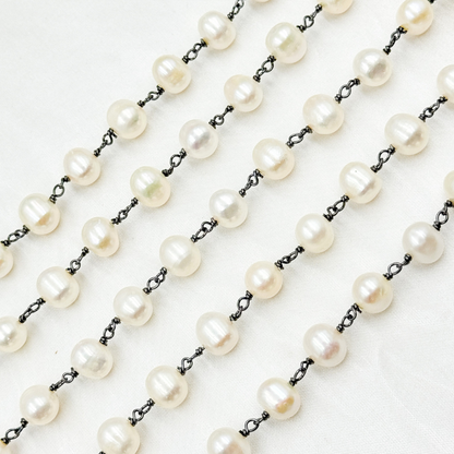 Round White Freshwater Pearl Wire Wrap Chain. PRL31