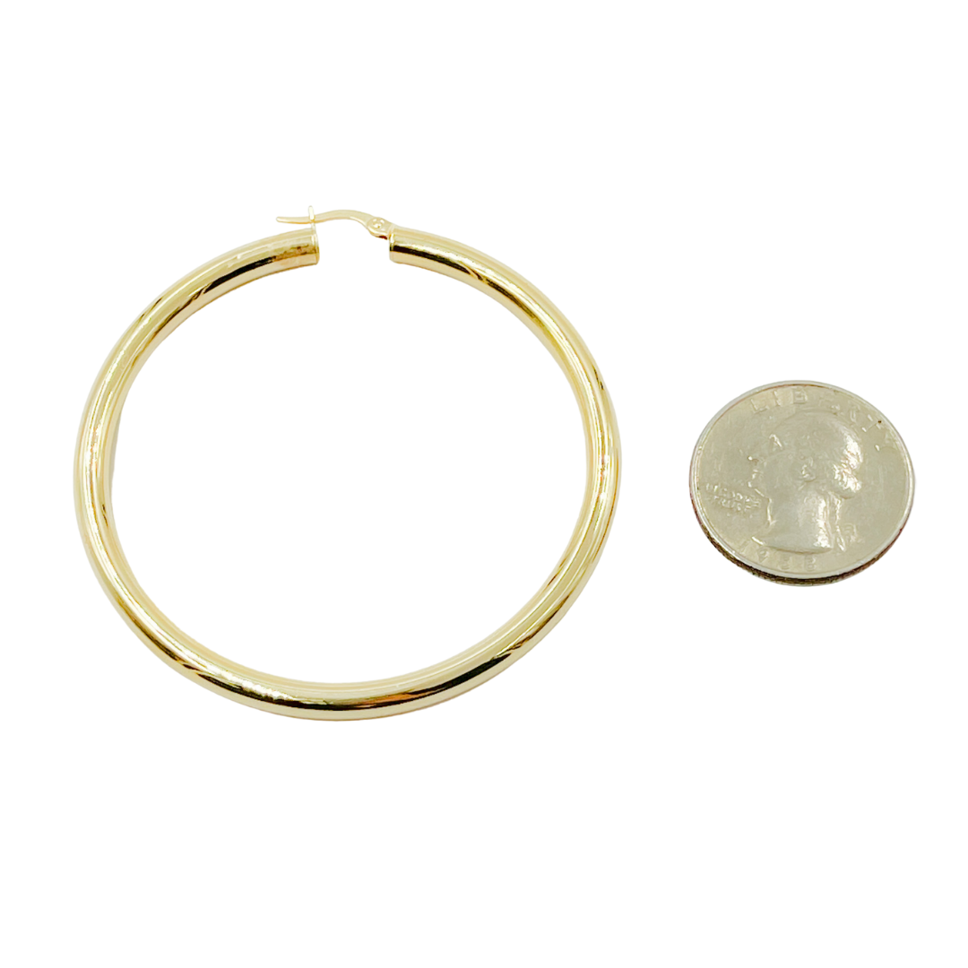 GER82. 14K Solid Gold Hollow Hoop Earrings