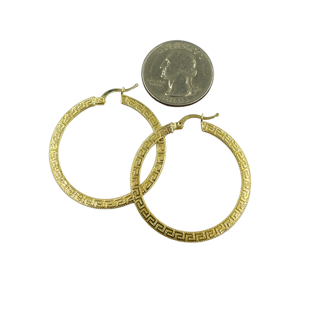 GER119. 14K Solid Gold Hollow Hoop with Engraving