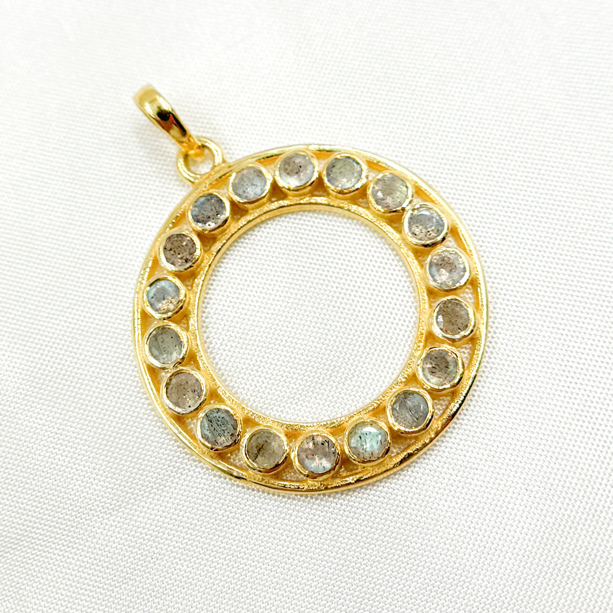 DSP040. Sterling Silver Round Pendant with Gemstone