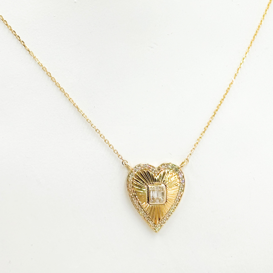 14K Solid Gold Diamond Heart Necklace. NFE71508