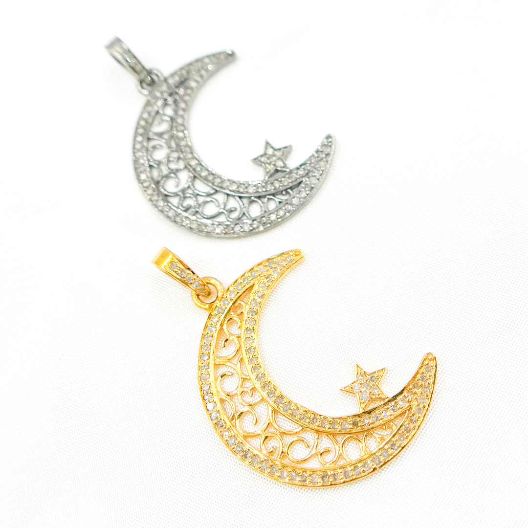 DP552. Diamond Sterling Silver Moon and Star Pendant