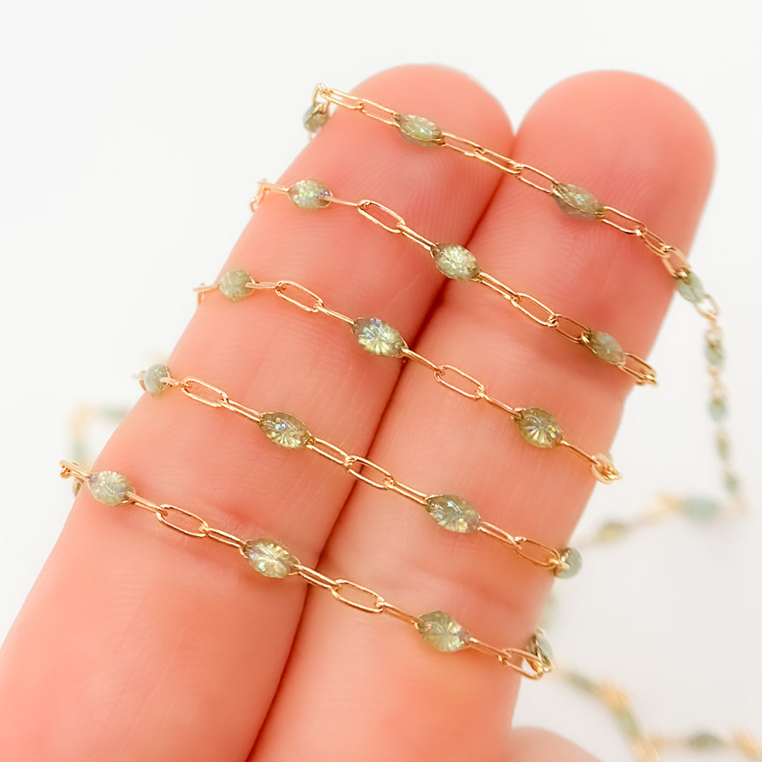 Green Shade Color Opal Enamel Cable Chain