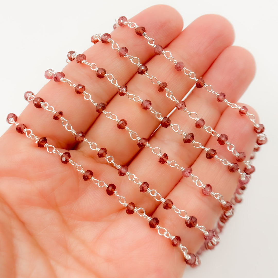 Garnet White Sterling Silver Wire Chains