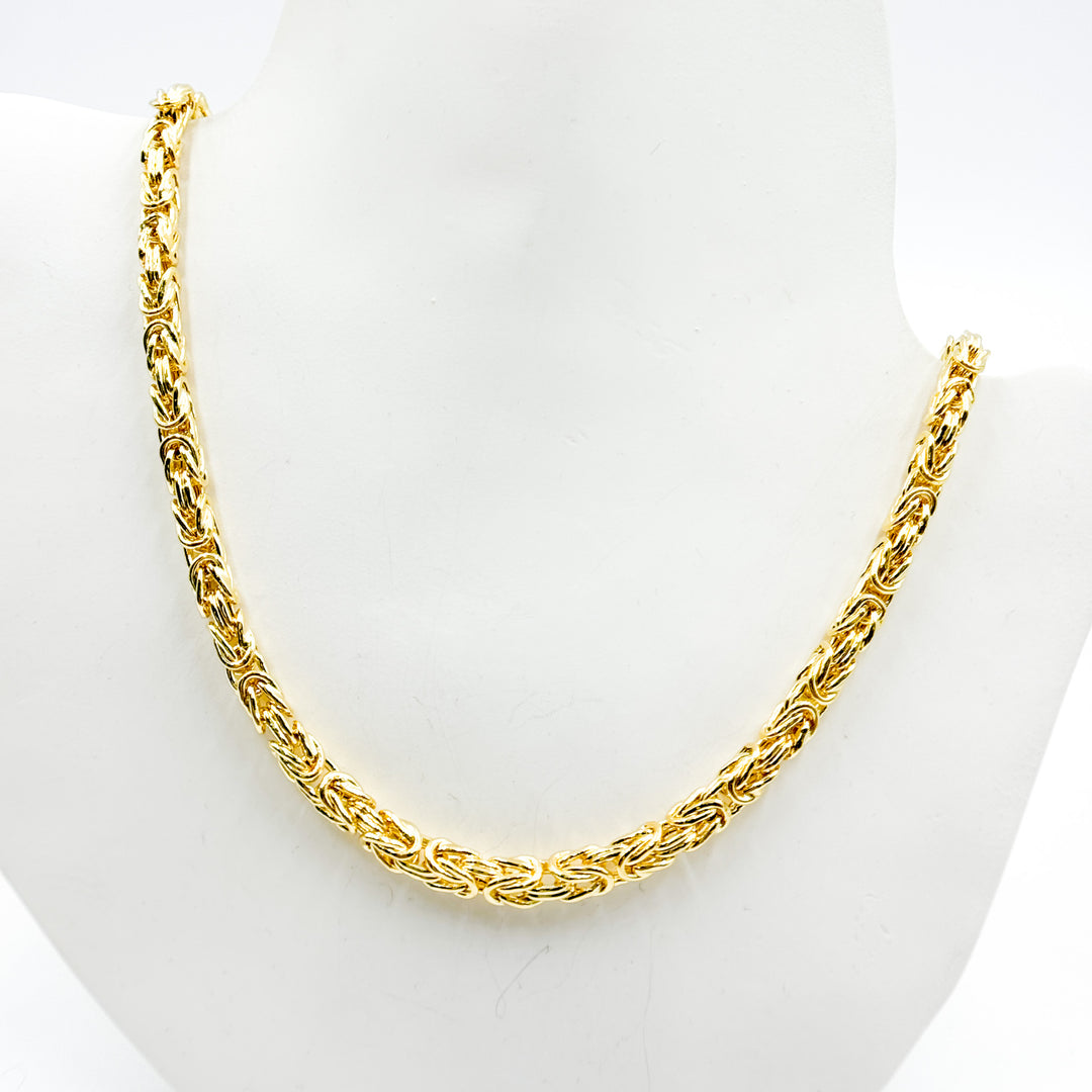 TRE003. 14K Solid Gold Hollow Byzantine Necklace