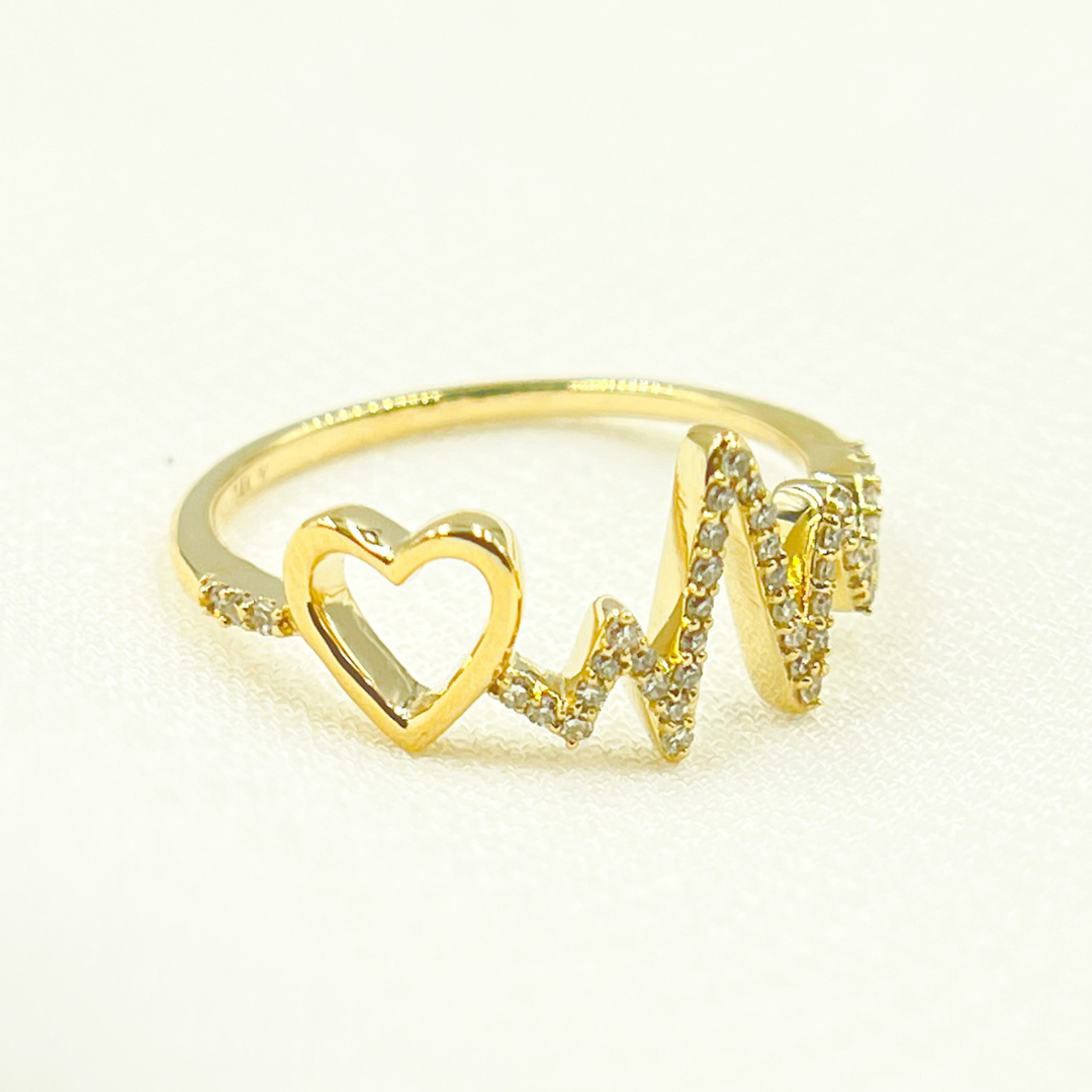 14K Solid Gold Heart Beat Diamond Ring. RFB17312