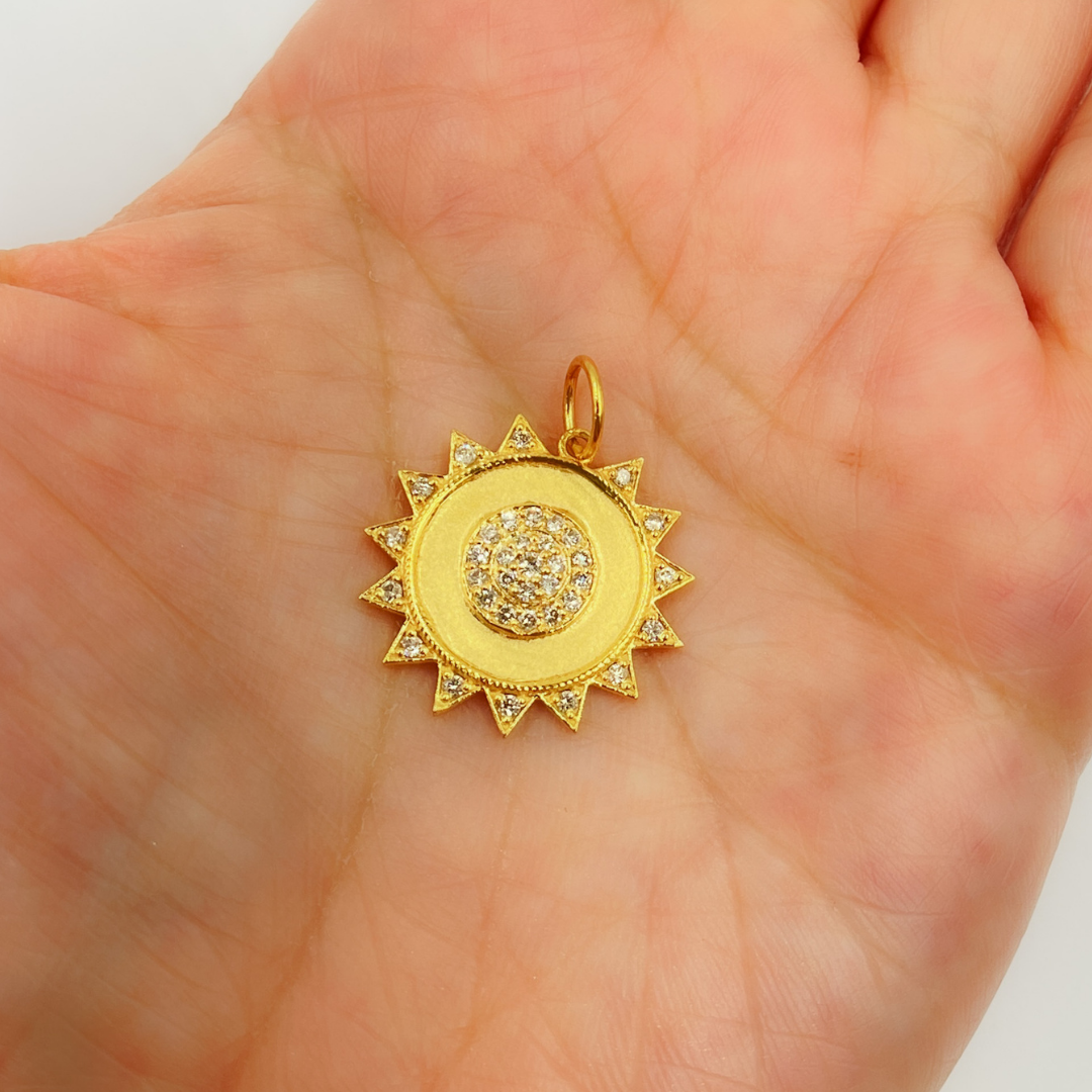 14K Solid Gold Diamonds Sun Charm. GDP184