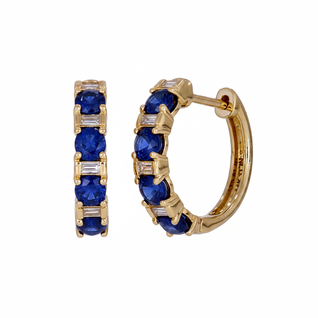 EHC57440. 14K Solid Gold Diamonds and Gemstone Hoops