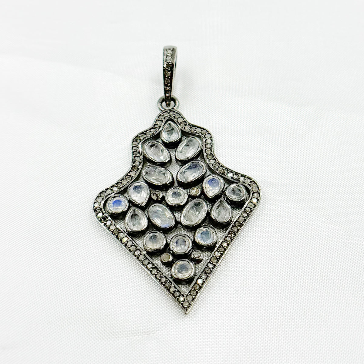 DSP012. Diamond Sterling Silver Fancy Shape Pendant with Gemstone
