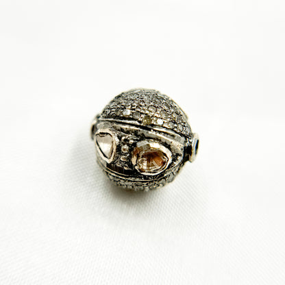 DC843. Diamond & Sterling Silver Round Bead