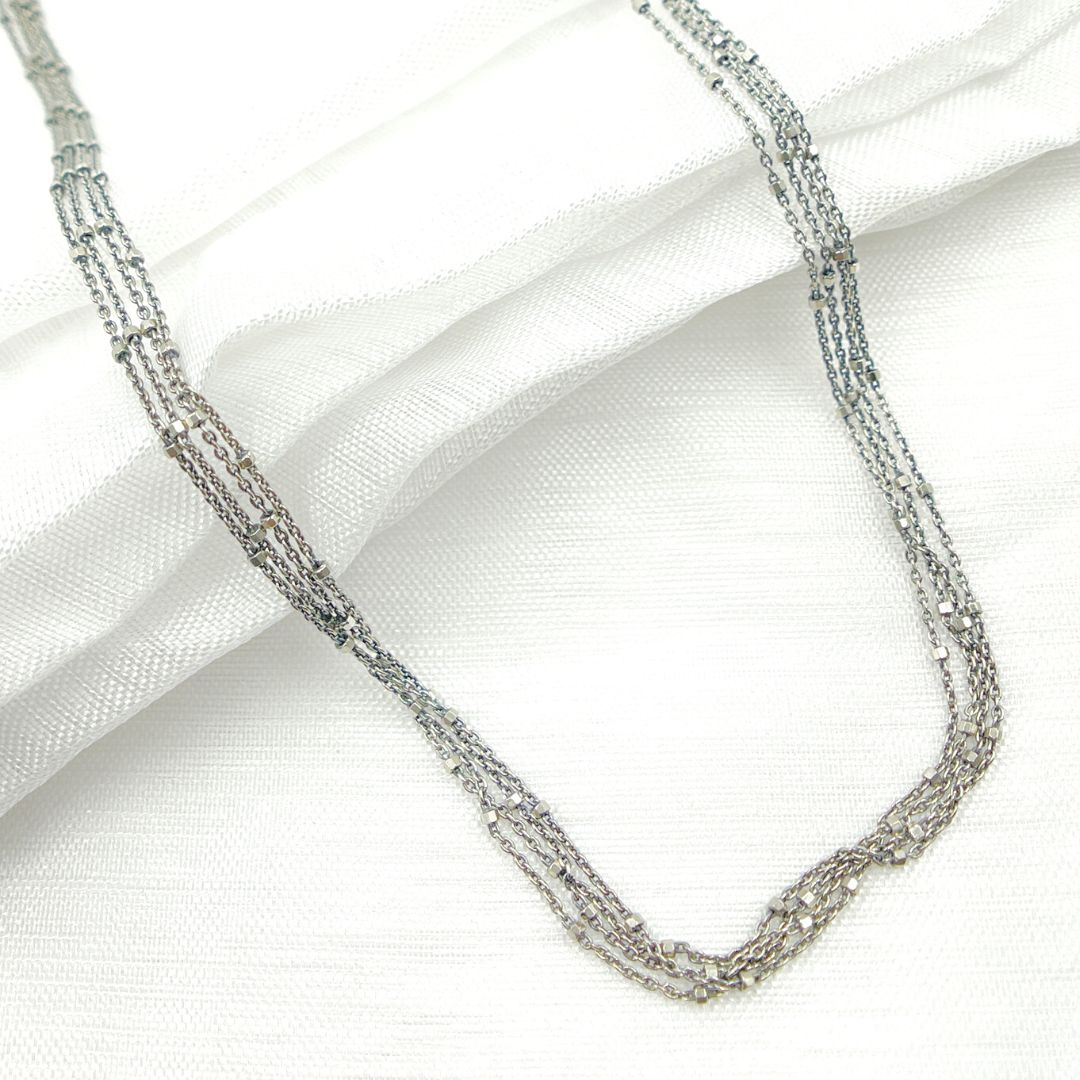 925 Sterling Silver Oxidized Cube Satellite Finished Necklace. Z36OXNecklace