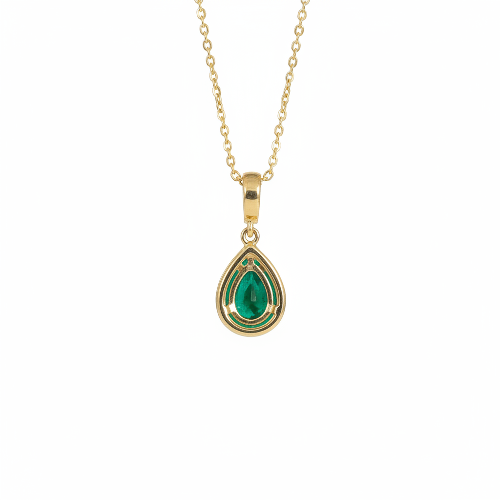 CMB00360EM. 14K Solid Gold Drop-Shaped Emerald and Diamond Charm