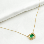 Load image into Gallery viewer, 14k Solid Gold Emerald and Diamond Rectangle Necklace. NFC71412EM
