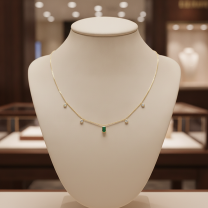 NFL72715EM. 14K Solid Gold Diamond and Emerald Necklace
