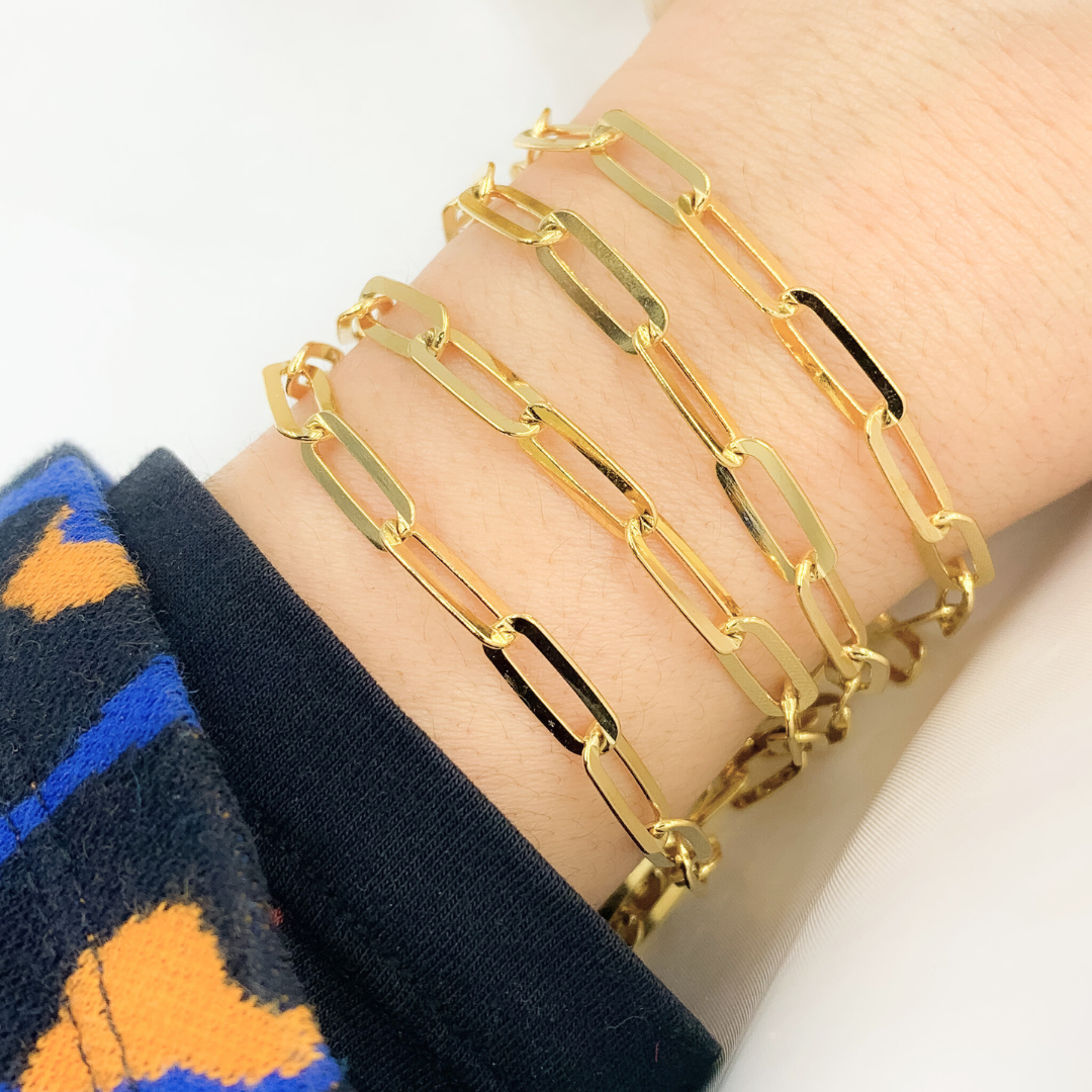 Gold Plated 925 Sterling Silver Flat Paperclip Chains