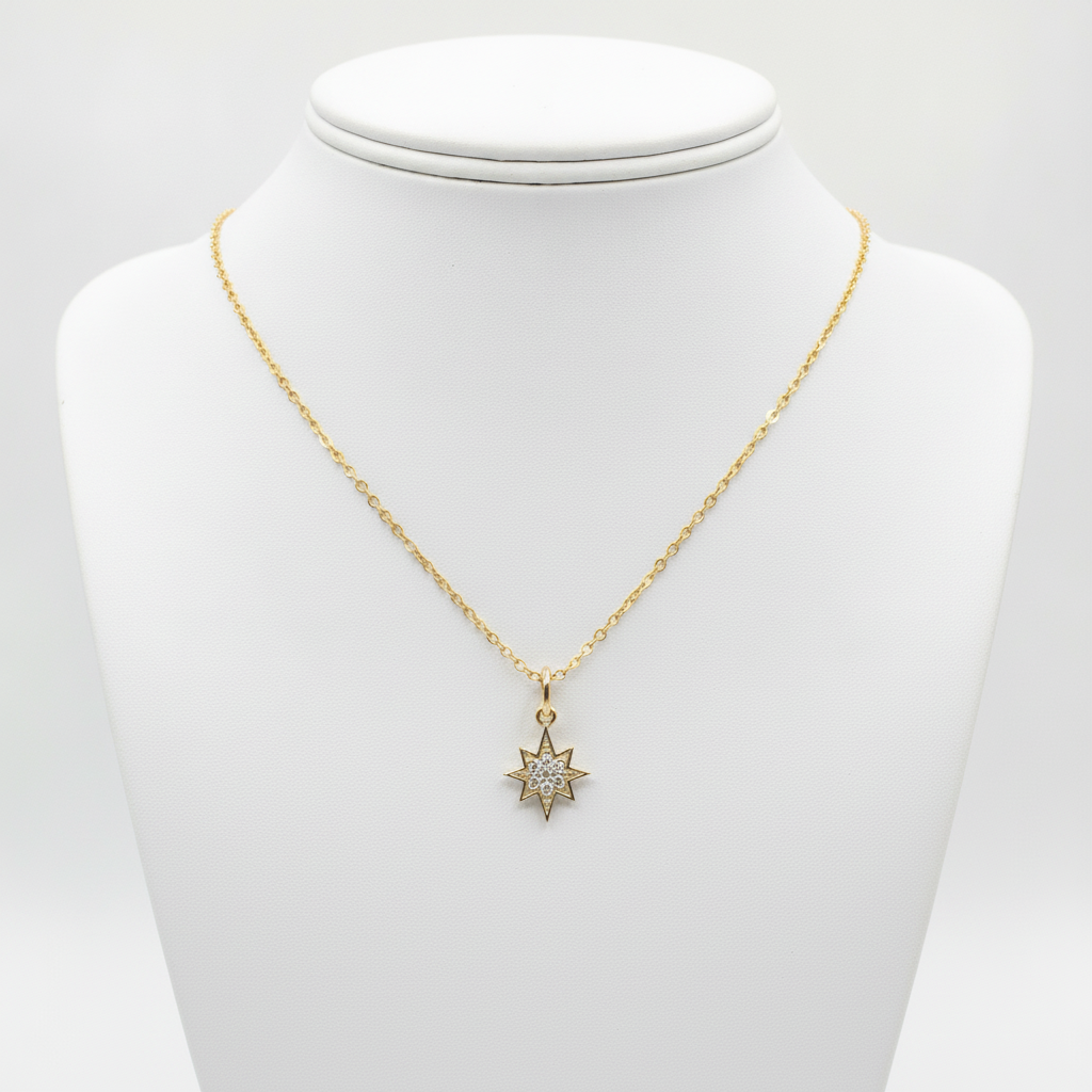 GDP458. 14K Solid Gold Diamond Star Charm