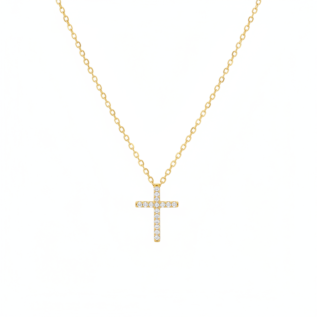PCA44454. 14k Solid Gold Diamond Cross Necklace