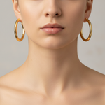 Load image into Gallery viewer, GER163. 14K Solid Gold Hollow Smooth Hoop