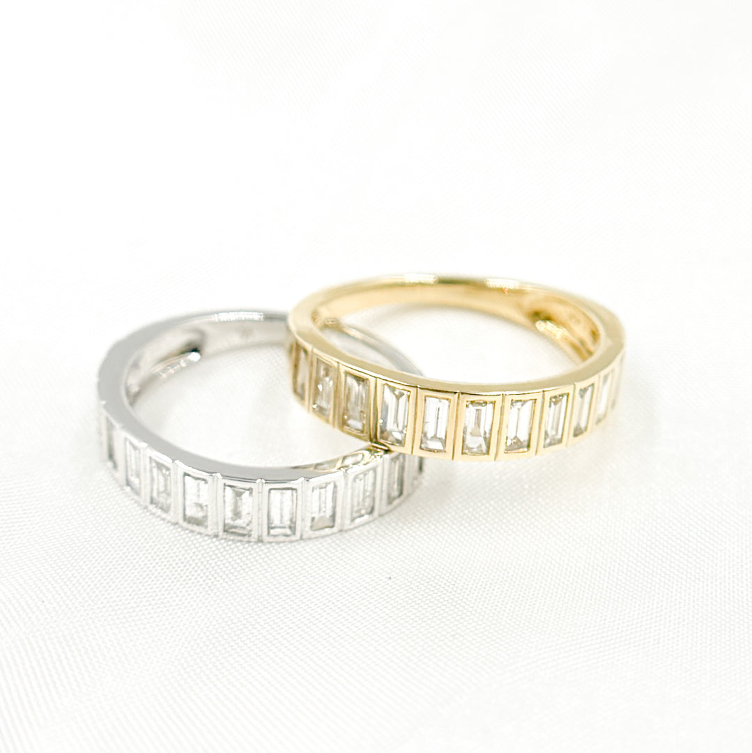 14K Solid Gold Diamond Baguette Band Ring. RAI01454