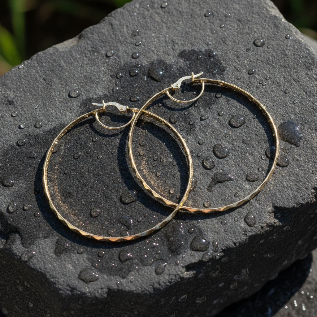 GER106. 14K Gold Twisted Hoop Earrings