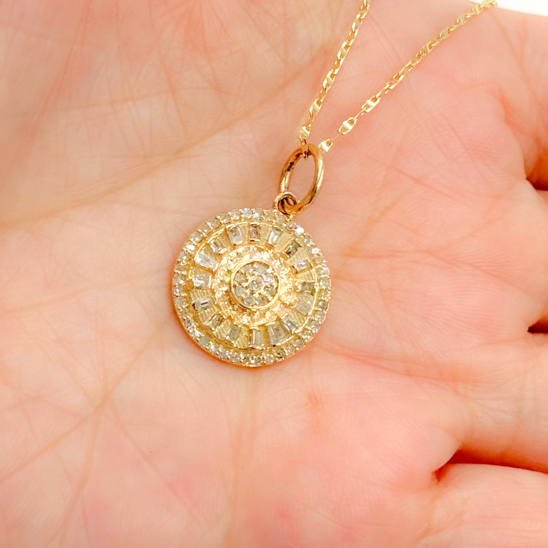 14K Solid Gold Diamond Circle Charm. KG242