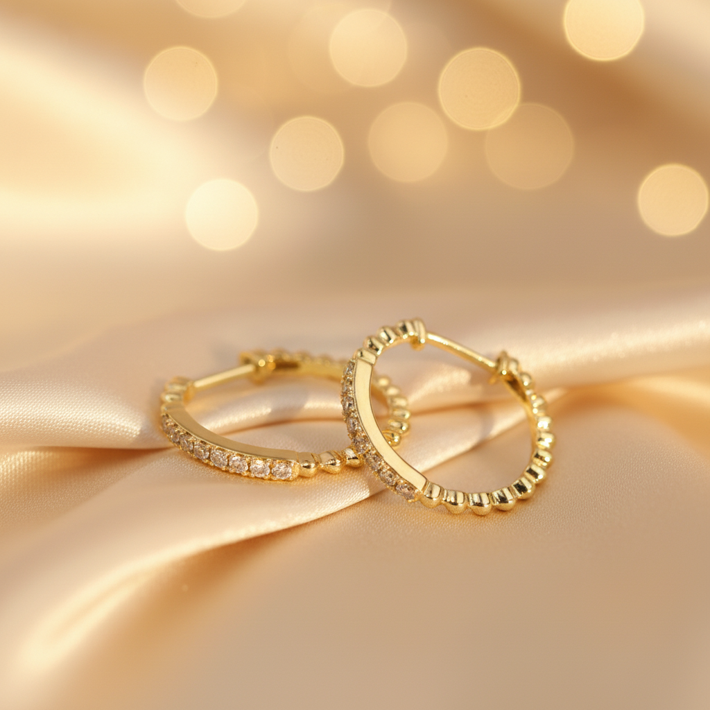EHC56711. 14K Solid Gold Diamond Hoop Earrings