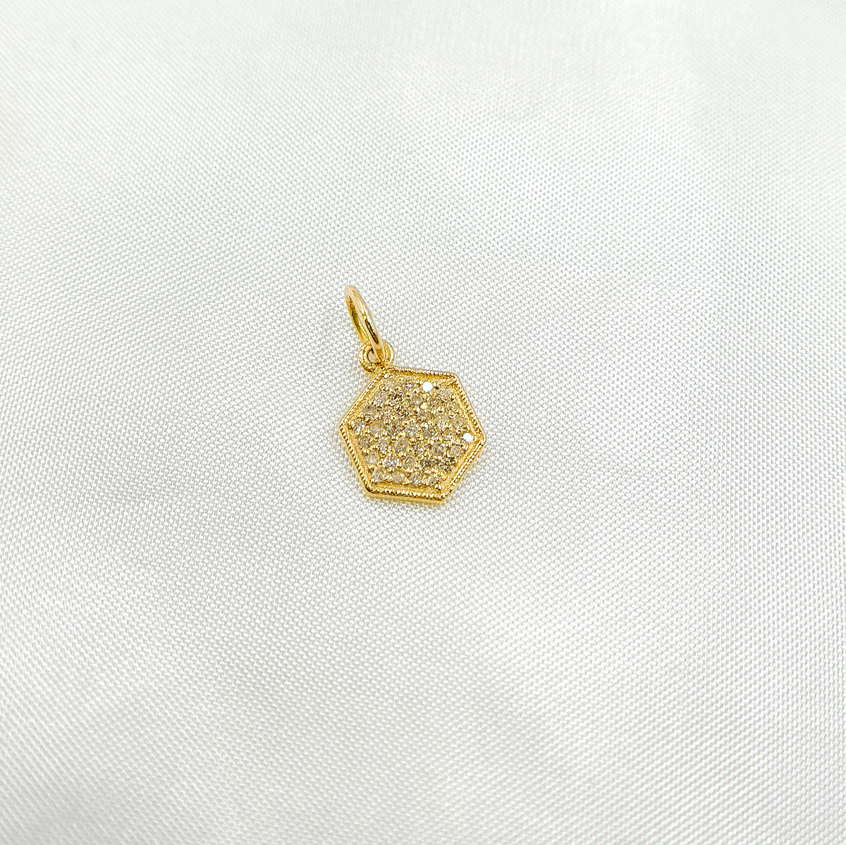 14K Solid Gold Hexagon Shape Charm with Diamonds. GDP399