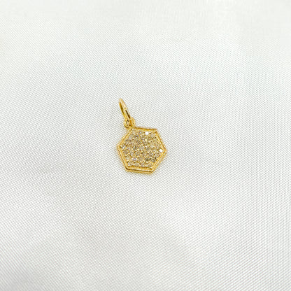 14K Solid Gold Hexagon Shape Charm with Diamonds. GDP399