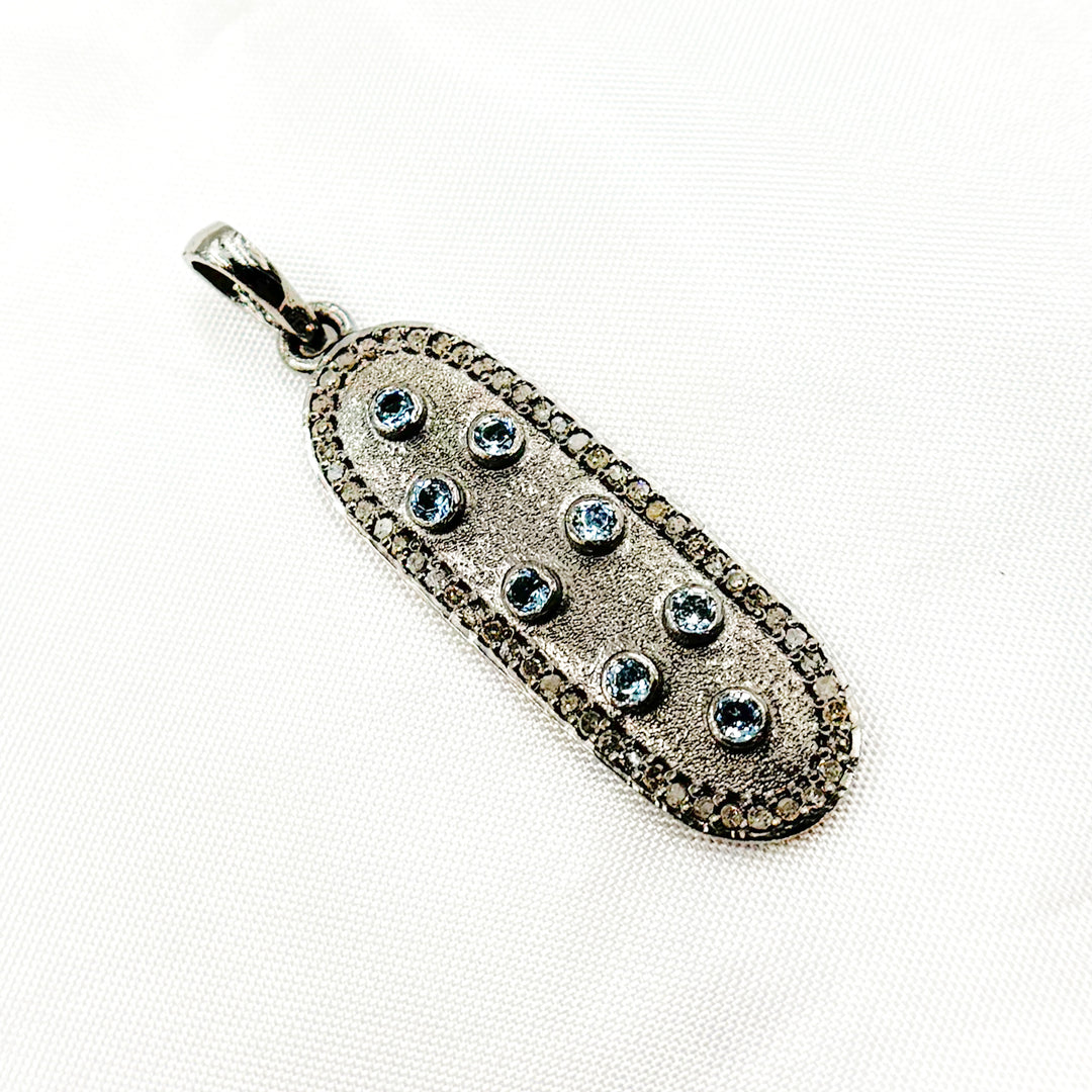 DSP069. Diamond Sterling Silver Oval Pendant with Gemstone