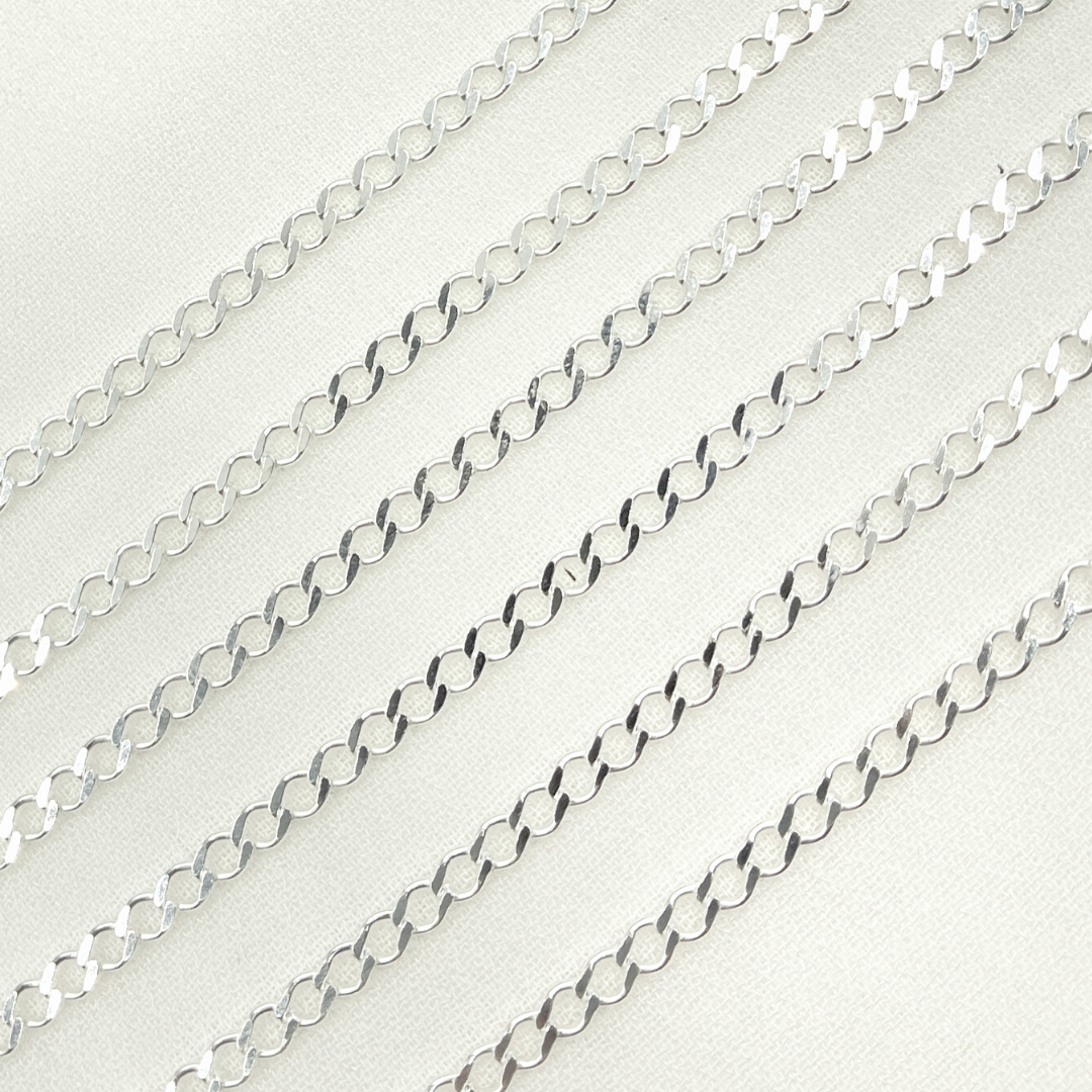 925 Sterling Silver Miami Flat Curb Link Chain. Z88SS