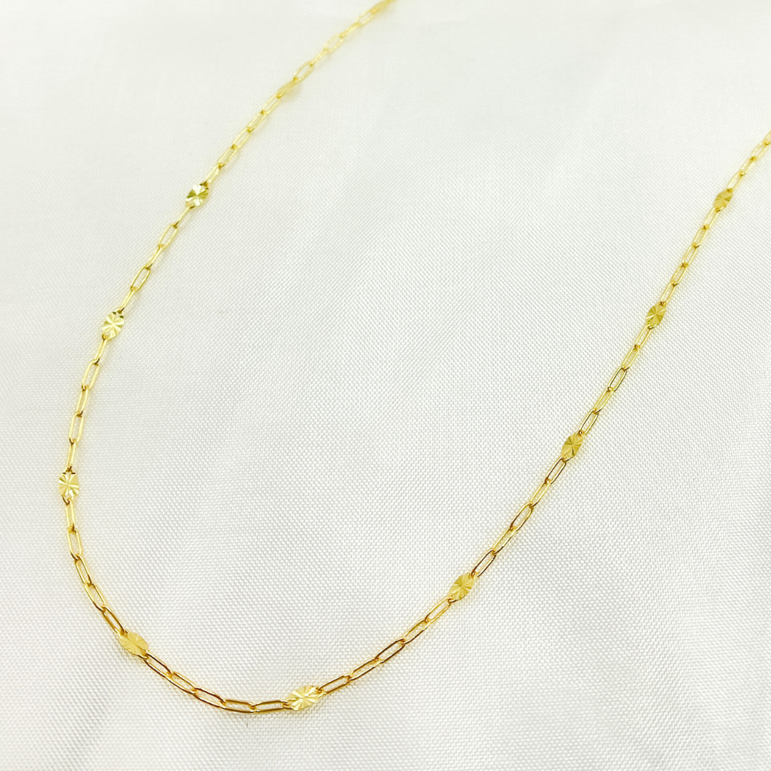 14k Solid Gold Smooth Paperclip & Diamond Cut Oval Link Finished Necklace. 035FV84