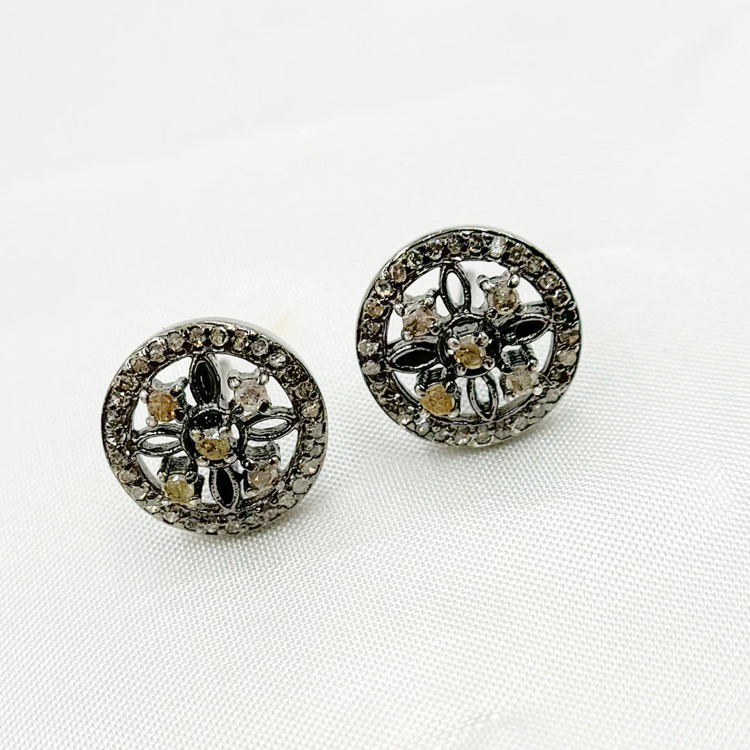 DE047. Diamond Black Rhodium Sterling Silver Round Studs