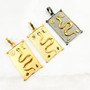 DP732. Diamond Sterling Silver Rectangle Snake Celestial Pendant