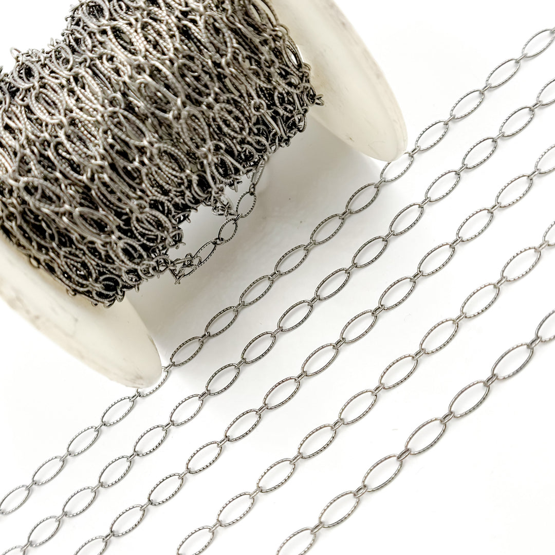 790TWOX. Oxidized Sterling Silver Hammered Oval & Smooth Round Link Chain