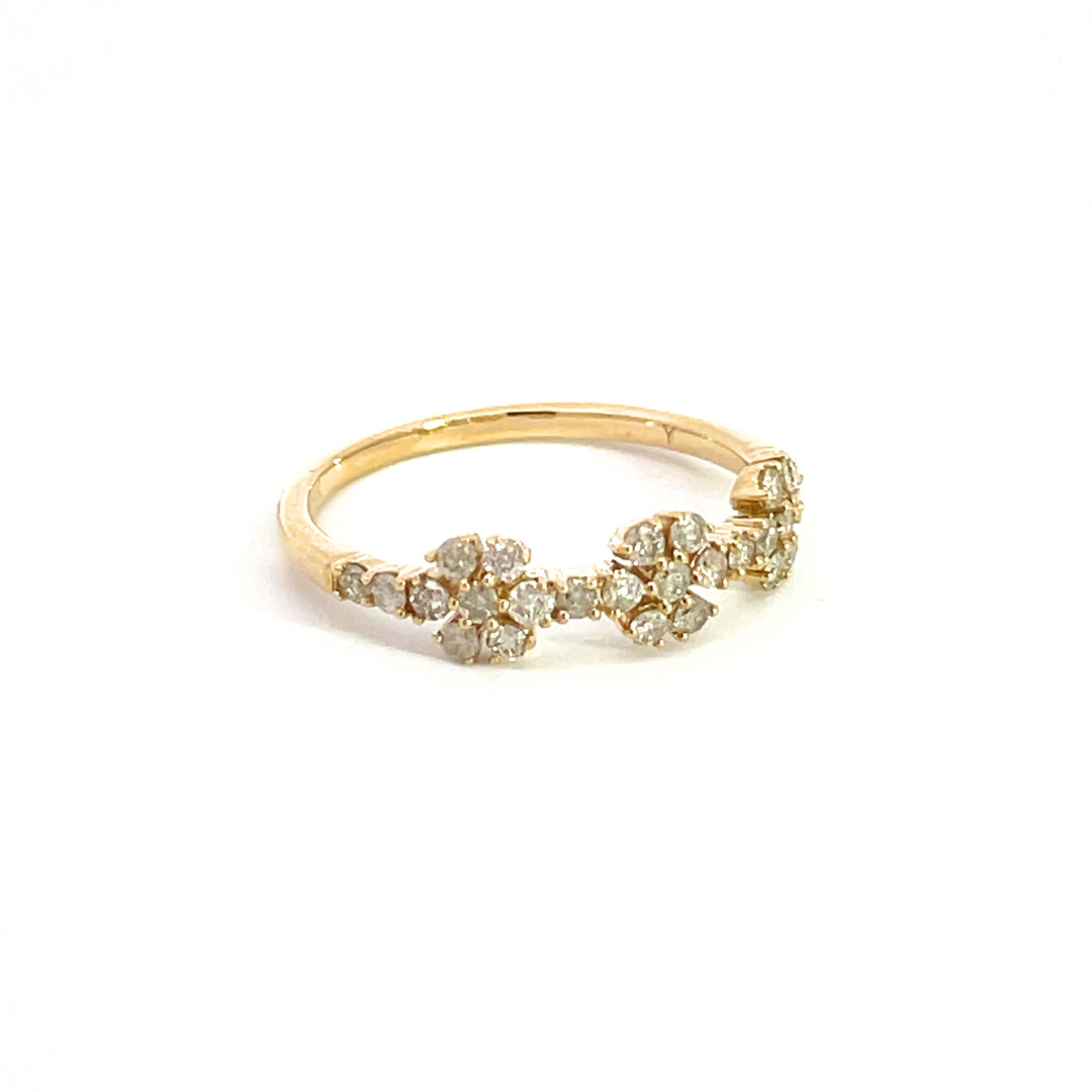 14K Solid Gold Diamond Flowers Band Ring. RFG17696